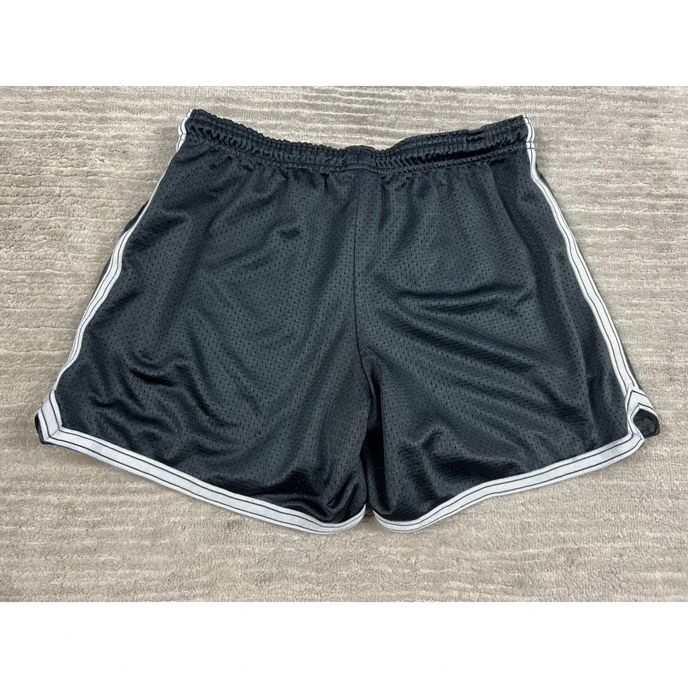 Nike Athletic Shorts Boy XL Black Mesh White Stripe Swoosh Gym Sporty Drawstring